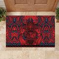 New Zealand Taiaha Maori Rubber Doormat Whero Minimalist Silver Fern Tukutuku Motif