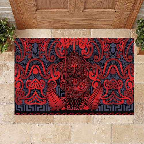 New Zealand Taiaha Maori Rubber Doormat Whero Minimalist Silver Fern Tukutuku Motif