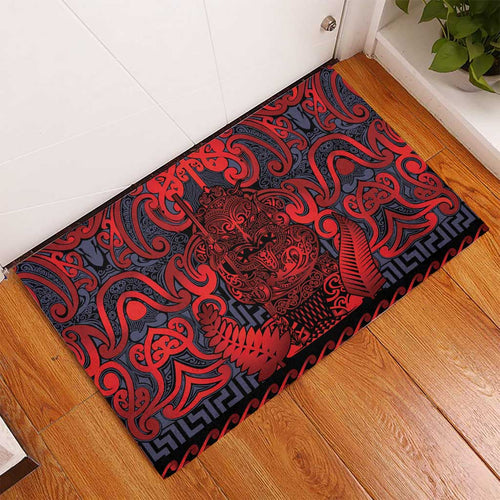 New Zealand Taiaha Maori Rubber Doormat Whero Minimalist Silver Fern Tukutuku Motif