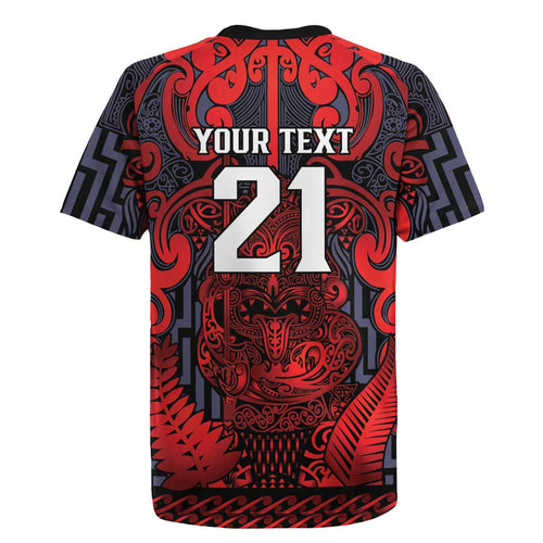 Custom New Zealand Taiaha Maori Rugby Jersey Whero Minimalist Silver Fern Tukutuku Motif