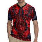 Custom New Zealand Taiaha Maori Rugby Jersey Whero Minimalist Silver Fern Tukutuku Motif