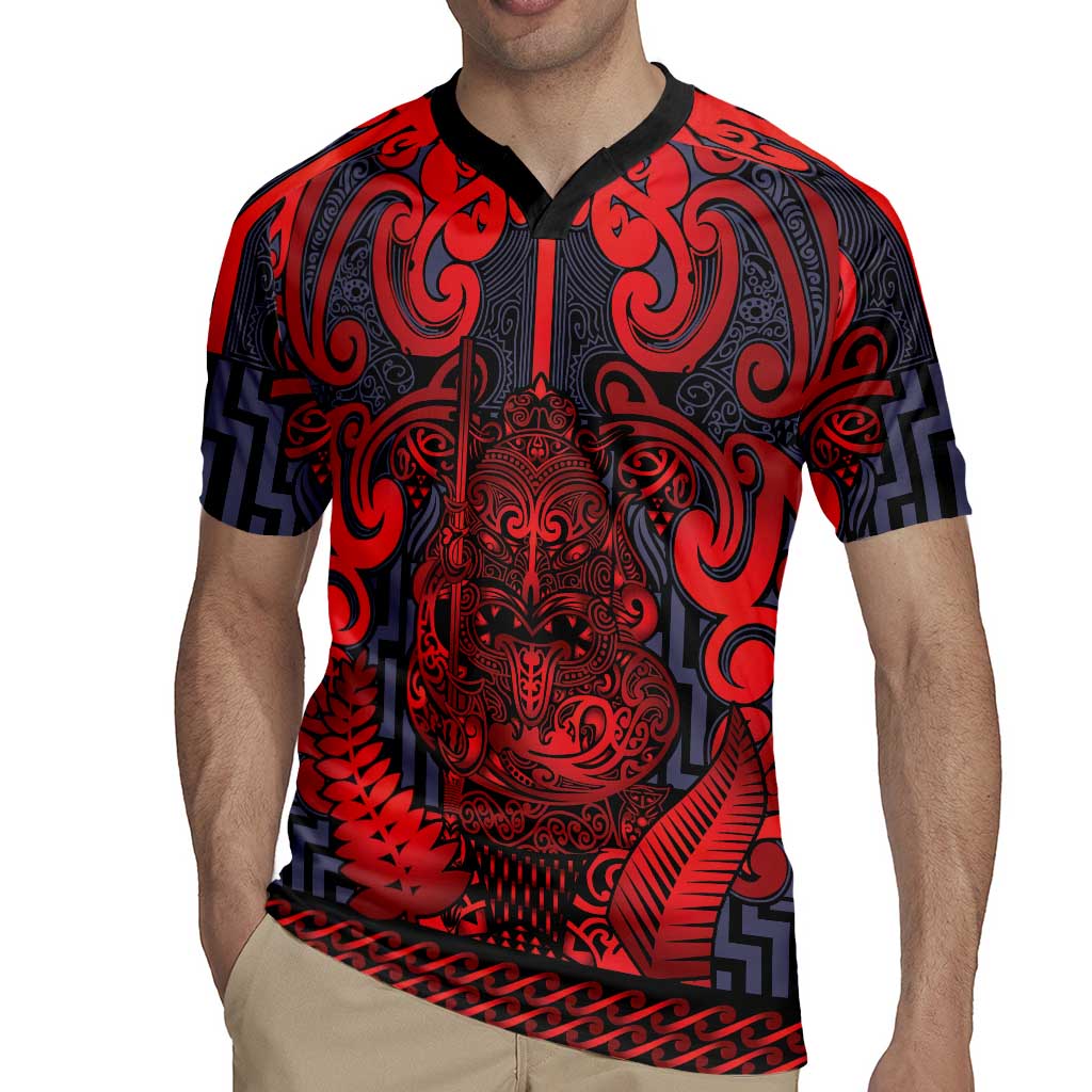 Custom New Zealand Taiaha Maori Rugby Jersey Whero Minimalist Silver Fern Tukutuku Motif