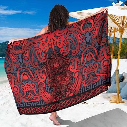 New Zealand Taiaha Maori Sarong Whero Minimalist Silver Fern Tukutuku Motif