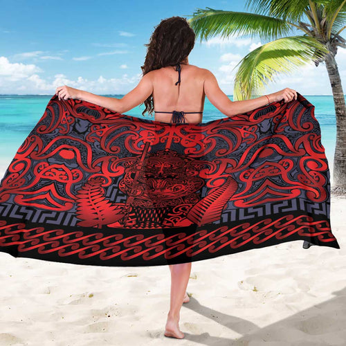 New Zealand Taiaha Maori Sarong Whero Minimalist Silver Fern Tukutuku Motif