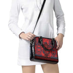 New Zealand Taiaha Maori Shoulder Handbag Whero Minimalist Silver Fern Tukutuku Motif