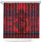 New Zealand Taiaha Maori Shower Curtain Whero Minimalist Silver Fern Tukutuku Motif