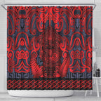 New Zealand Taiaha Maori Shower Curtain Whero Minimalist Silver Fern Tukutuku Motif
