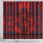 New Zealand Taiaha Maori Shower Curtain Whero Minimalist Silver Fern Tukutuku Motif