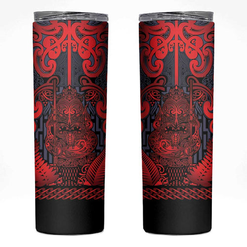 Custom New Zealand Taiaha Maori Skinny Tumbler Whero Minimalist Silver Fern Tukutuku Motif
