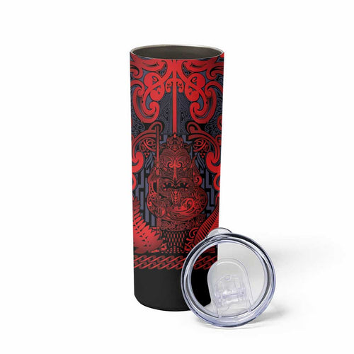 Custom New Zealand Taiaha Maori Skinny Tumbler Whero Minimalist Silver Fern Tukutuku Motif