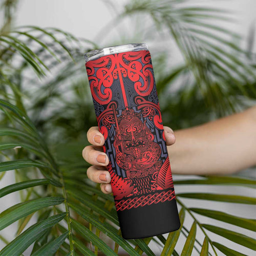 Custom New Zealand Taiaha Maori Skinny Tumbler Whero Minimalist Silver Fern Tukutuku Motif