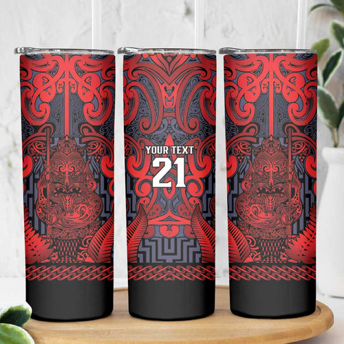 Custom New Zealand Taiaha Maori Skinny Tumbler Whero Minimalist Silver Fern Tukutuku Motif