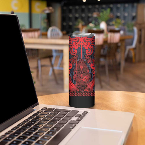Custom New Zealand Taiaha Maori Skinny Tumbler Whero Minimalist Silver Fern Tukutuku Motif