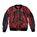 Custom New Zealand Taiaha Maori Sleeve Zip Bomber Jacket Whero Minimalist Silver Fern Tukutuku Motif