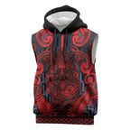 Custom New Zealand Taiaha Maori Sleeveless Hoodie Whero Minimalist Silver Fern Tukutuku Motif