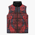 Custom New Zealand Taiaha Maori Sleeveless Puffer Jacket Whero Minimalist Silver Fern Tukutuku Motif