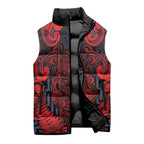 Custom New Zealand Taiaha Maori Sleeveless Puffer Jacket Whero Minimalist Silver Fern Tukutuku Motif