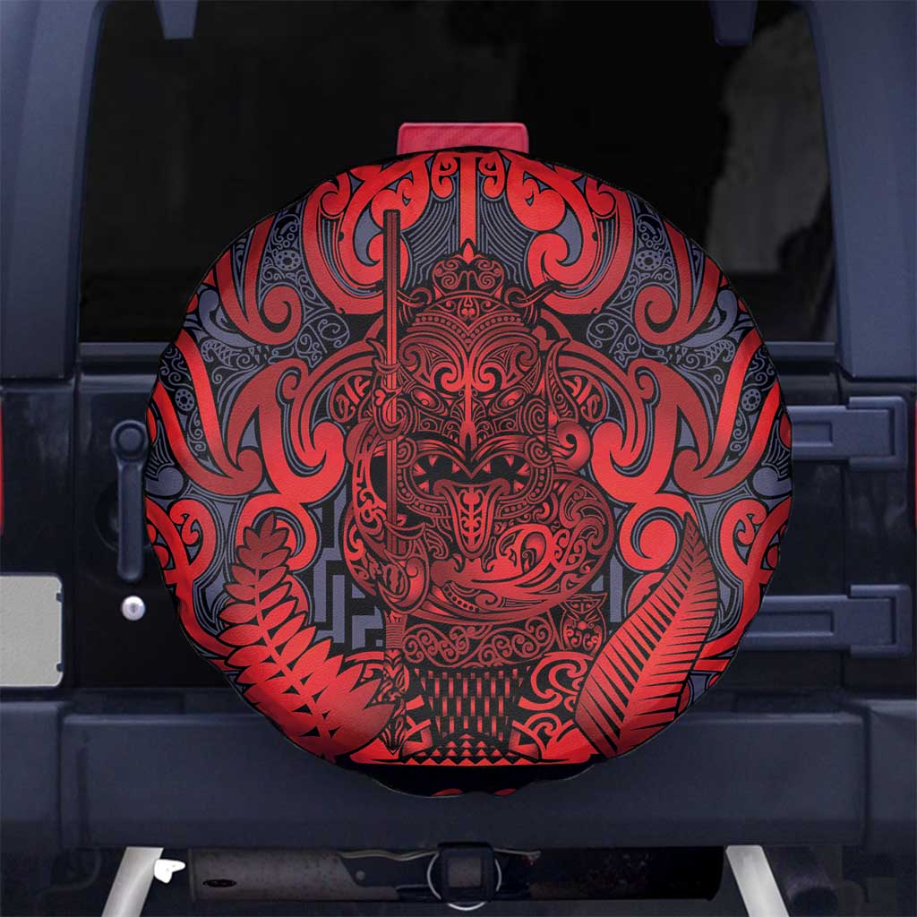 New Zealand Taiaha Maori Spare Tire Cover Whero Minimalist Silver Fern Tukutuku Motif