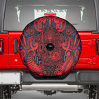 New Zealand Taiaha Maori Spare Tire Cover Whero Minimalist Silver Fern Tukutuku Motif
