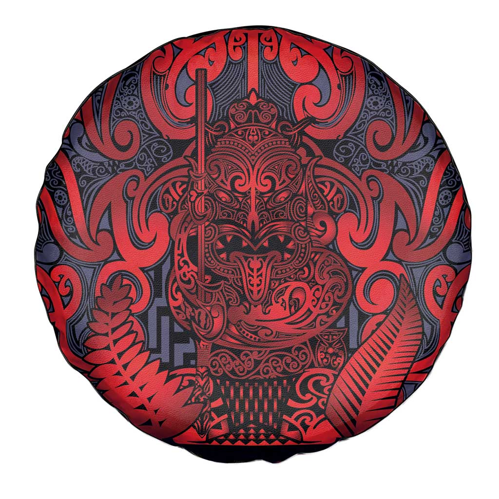 New Zealand Taiaha Maori Spare Tire Cover Whero Minimalist Silver Fern Tukutuku Motif