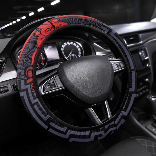 New Zealand Taiaha Maori Steering Wheel Cover Whero Minimalist Silver Fern Tukutuku Motif