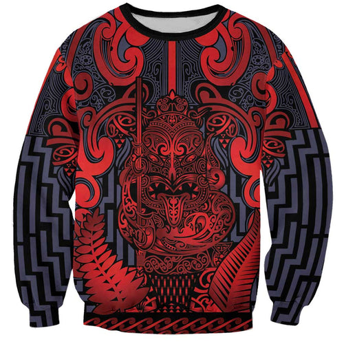 Custom New Zealand Taiaha Maori Sweatshirt Whero Minimalist Silver Fern Tukutuku Motif