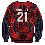 Custom New Zealand Taiaha Maori Sweatshirt Whero Minimalist Silver Fern Tukutuku Motif