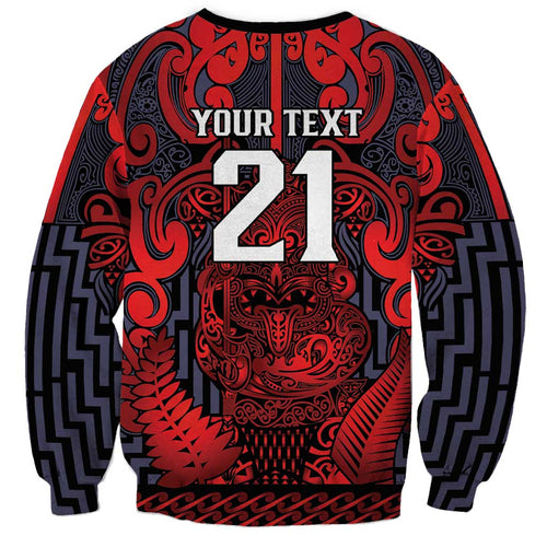 Custom New Zealand Taiaha Maori Sweatshirt Whero Minimalist Silver Fern Tukutuku Motif