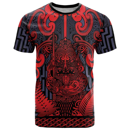 Custom New Zealand Taiaha Maori T Shirt Whero Minimalist Silver Fern Tukutuku Motif