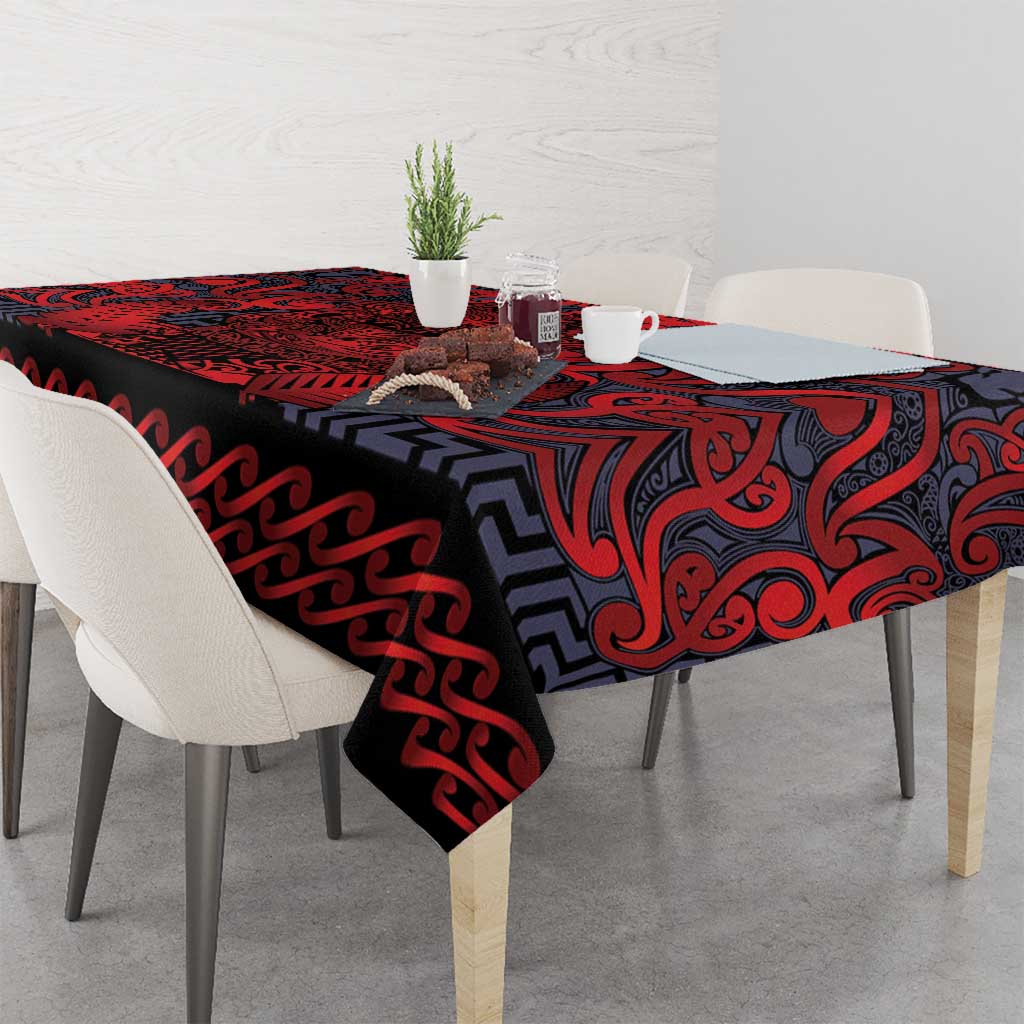 New Zealand Taiaha Maori Tablecloth Whero Minimalist Silver Fern Tukutuku Motif