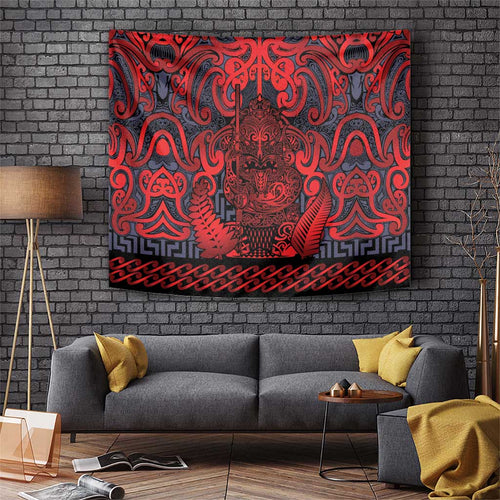 New Zealand Taiaha Maori Tapestry Whero Minimalist Silver Fern Tukutuku Motif