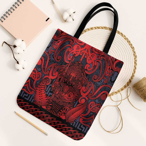 New Zealand Taiaha Maori Tote Bag Whero Minimalist Silver Fern Tukutuku Motif