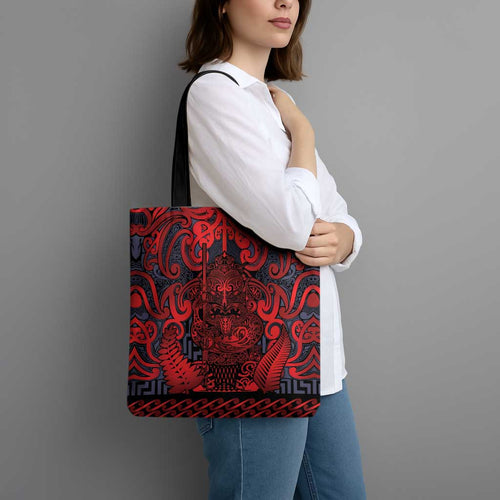New Zealand Taiaha Maori Tote Bag Whero Minimalist Silver Fern Tukutuku Motif