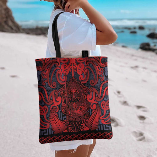 New Zealand Taiaha Maori Tote Bag Whero Minimalist Silver Fern Tukutuku Motif