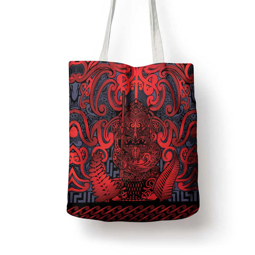 New Zealand Taiaha Maori Tote Bag Whero Minimalist Silver Fern Tukutuku Motif
