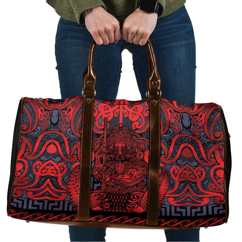 New Zealand Taiaha Maori Travel Bag Whero Minimalist Silver Fern Tukutuku Motif