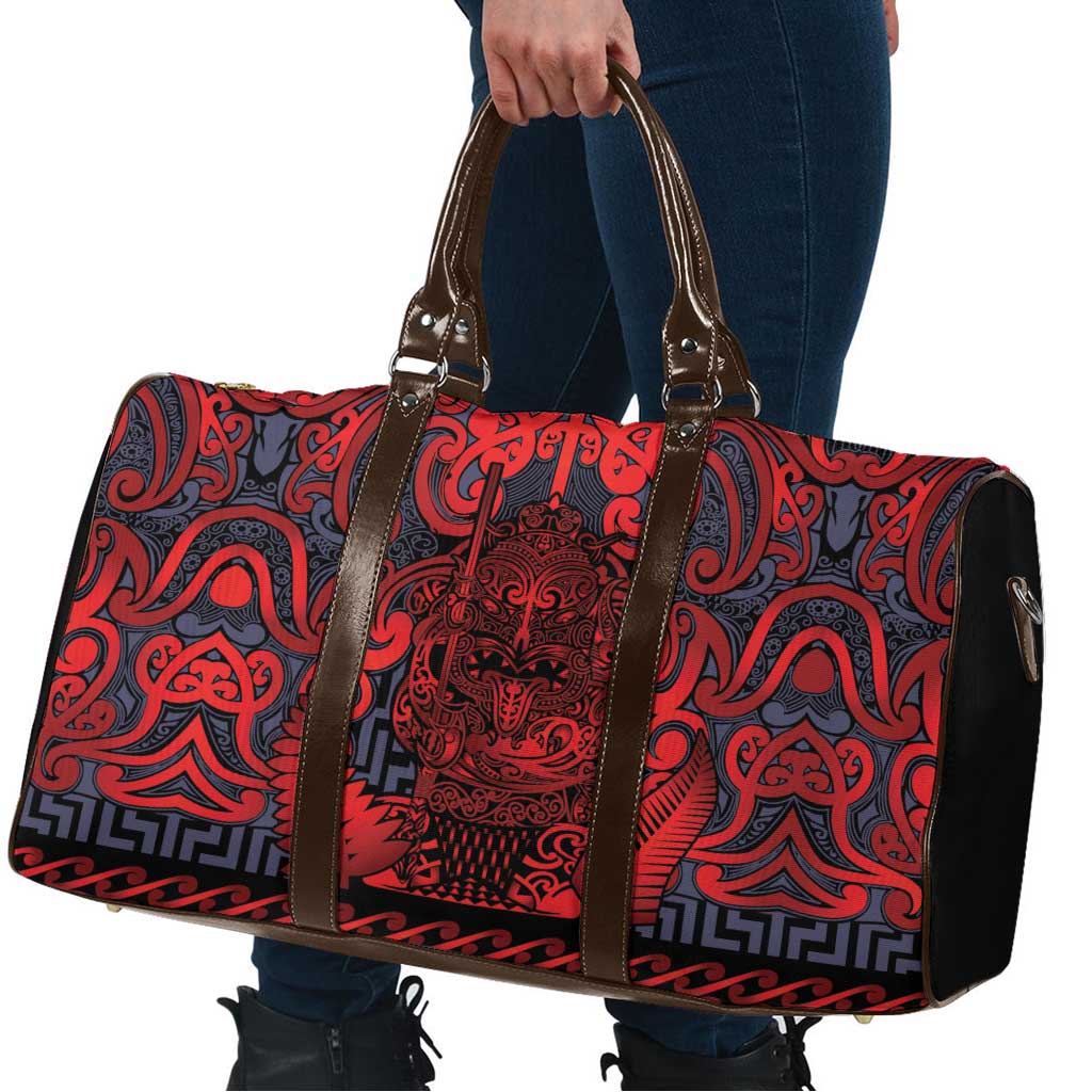 New Zealand Taiaha Maori Travel Bag Whero Minimalist Silver Fern Tukutuku Motif