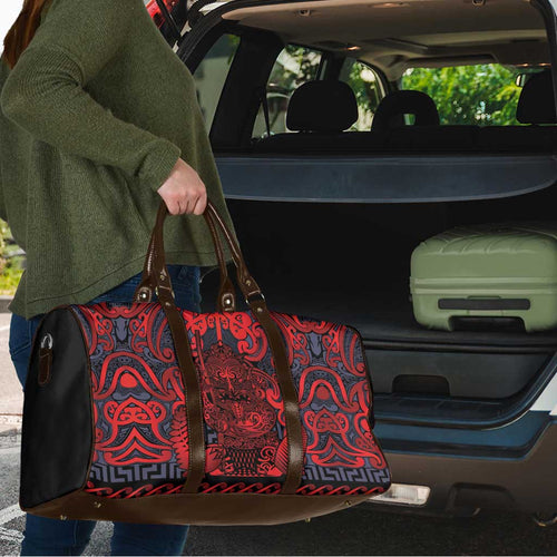 New Zealand Taiaha Maori Travel Bag Whero Minimalist Silver Fern Tukutuku Motif