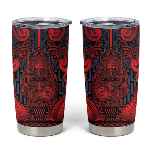 Custom New Zealand Taiaha Maori Tumbler Cup Whero Minimalist Silver Fern Tukutuku Motif