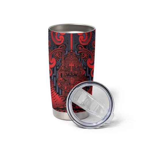 Custom New Zealand Taiaha Maori Tumbler Cup Whero Minimalist Silver Fern Tukutuku Motif