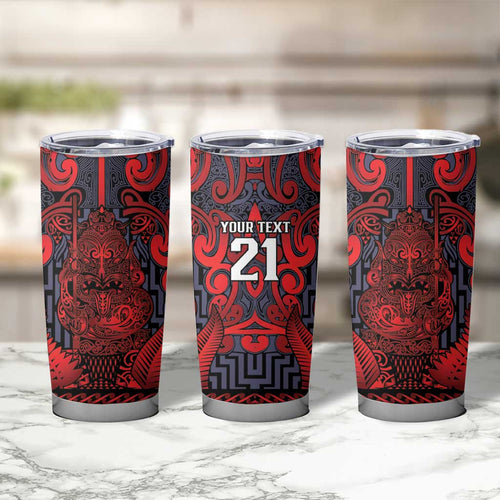 Custom New Zealand Taiaha Maori Tumbler Cup Whero Minimalist Silver Fern Tukutuku Motif