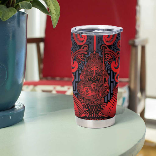 Custom New Zealand Taiaha Maori Tumbler Cup Whero Minimalist Silver Fern Tukutuku Motif