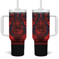 Custom New Zealand Taiaha Maori Tumbler With Handle Whero Minimalist Silver Fern Tukutuku Motif