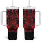 Custom New Zealand Taiaha Maori Tumbler With Handle Whero Minimalist Silver Fern Tukutuku Motif