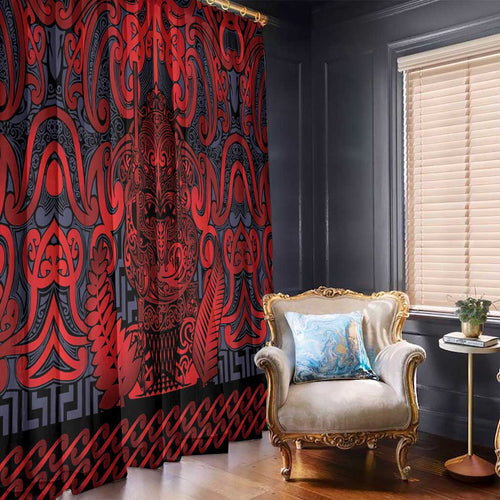 New Zealand Taiaha Maori Window Curtain Whero Minimalist Silver Fern Tukutuku Motif