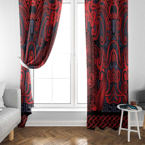 New Zealand Taiaha Maori Window Curtain Whero Minimalist Silver Fern Tukutuku Motif