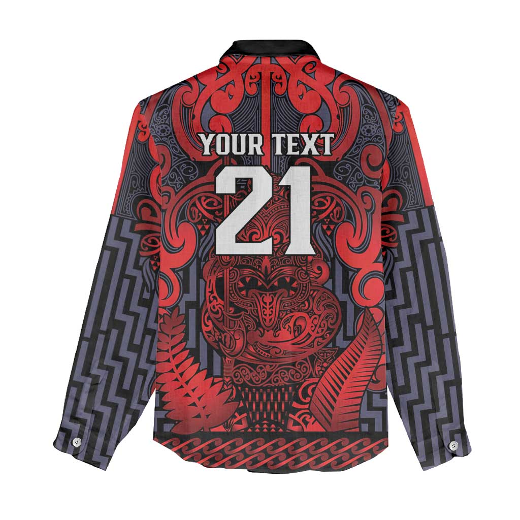 Custom New Zealand Taiaha Maori Women Casual Shirt Whero Minimalist Silver Fern Tukutuku Motif