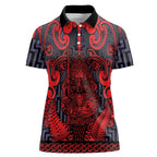 Custom New Zealand Taiaha Maori Women Polo Shirt Whero Minimalist Silver Fern Tukutuku Motif