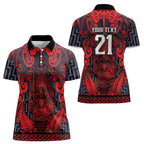 Custom New Zealand Taiaha Maori Women Polo Shirt Whero Minimalist Silver Fern Tukutuku Motif