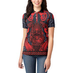 Custom New Zealand Taiaha Maori Women Polo Shirt Whero Minimalist Silver Fern Tukutuku Motif